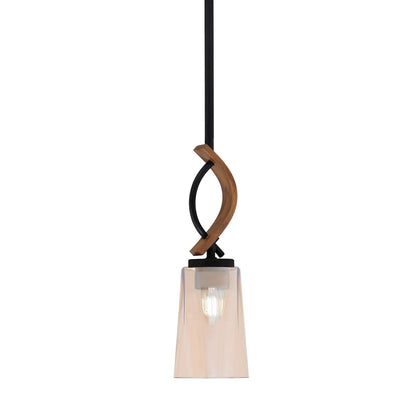 Toltec Monterey 4.5in 1-Light Mini Pendant | Rustic Matte Black and Painted Wood-look Metal with Amber Gradient Glass | Kitchen | Model 2901-MBWG-263