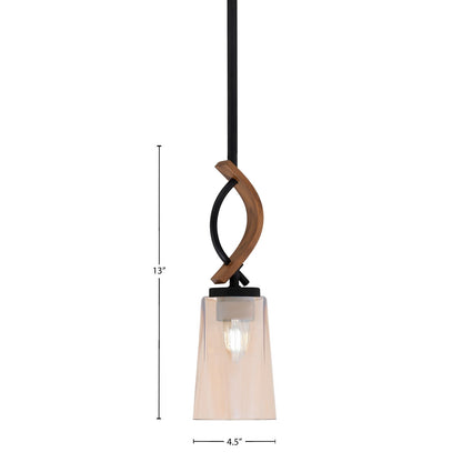 Toltec Monterey 4.5in 1-Light Mini Pendant | Rustic Matte Black and Painted Wood-look Metal with Amber Gradient Glass | Kitchen | Model 2901-MBWG-263