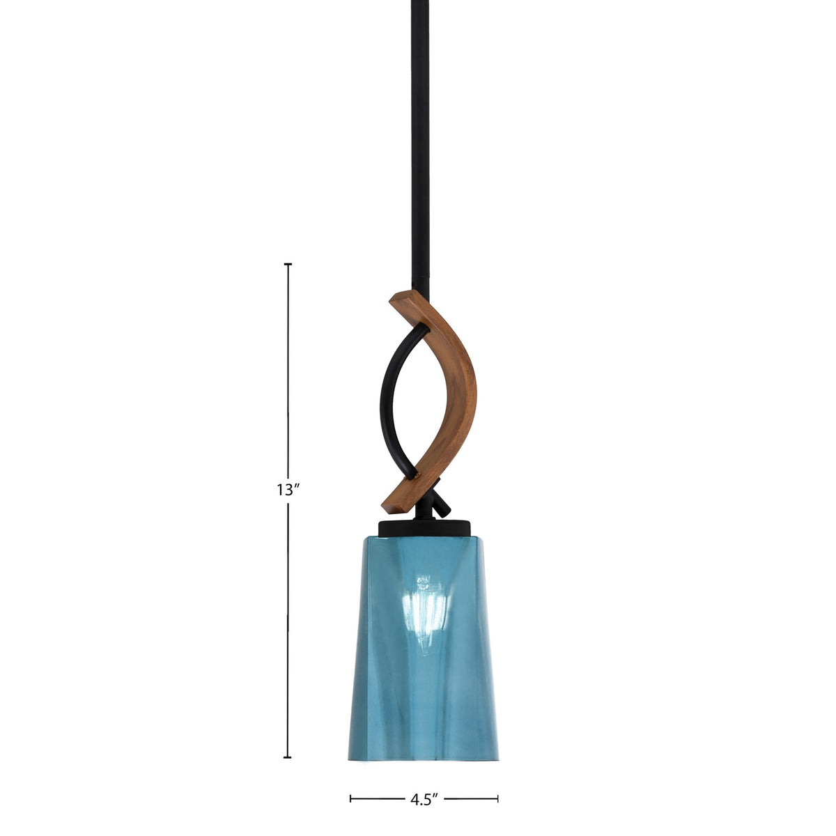 Toltec Monterey 4.5in 1-Light Mini Pendant | Modern Matte Black and Painted Wood-look Metal with Blue Gradient Glass | Kitchen | Model 2901-MBWG-265