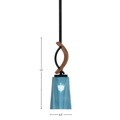 Toltec Monterey 4.5in 1-Light Mini Pendant | Modern Matte Black and Painted Wood-look Metal with Blue Gradient Glass | Kitchen | Model 2901-MBWG-265