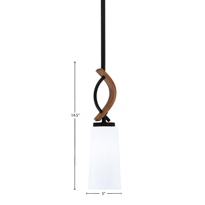 Toltec Monterey 5in 1-Light Mini Pendant | Modern Matte Black and Painted Wood-look Metal with White Opal Glass | Kitchen | Model 2901-MBWG-291