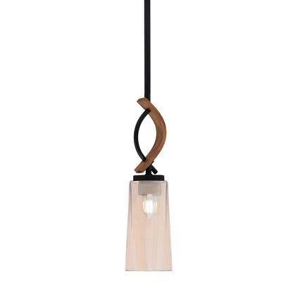 Toltec Monterey 5in 1-Light Mini Pendant | Modern Matte Black and Painted Wood-look Metal with Amber Gradient Glass | Kitchen | Model 2901-MBWG-293