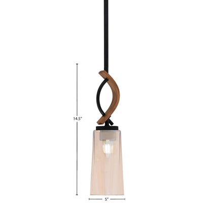 Toltec Monterey 5in 1-Light Mini Pendant | Modern Matte Black and Painted Wood-look Metal with Amber Gradient Glass | Kitchen | Model 2901-MBWG-293