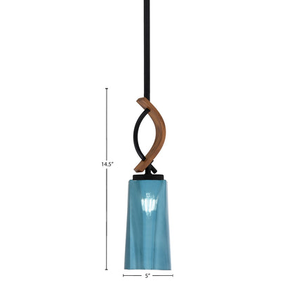 Toltec Monterey 5in 1-Light Mini Pendant | Modern Matte Black and Painted Wood-look Blue Gradient Glass | Kitchen Island | Model 2901-MBWG-295