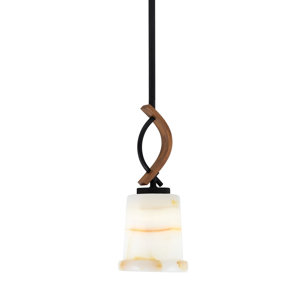 Toltec Monterey 5in 1-Light Mini Pendant | Rustic Matte Black and Painted Wood-look Metal with Natural Stone Shade | Kitchen | Model 2901-MBWG-4128