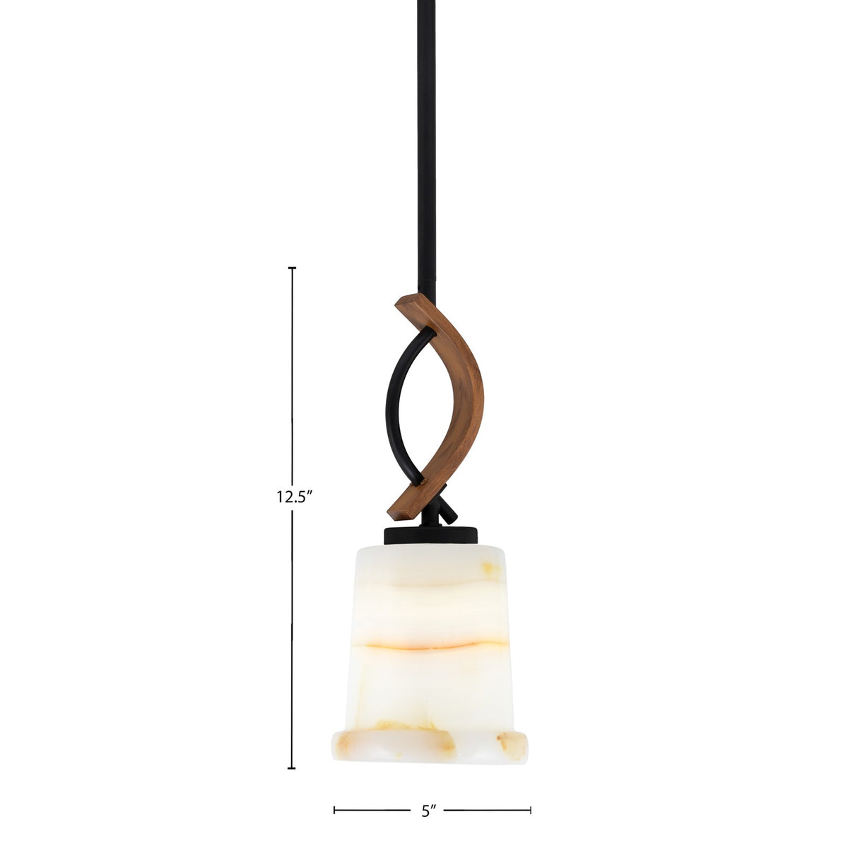 Toltec Monterey 5in 1-Light Mini Pendant | Rustic Matte Black and Painted Wood-look Metal with Natural Stone Shade | Kitchen | Model 2901-MBWG-4128