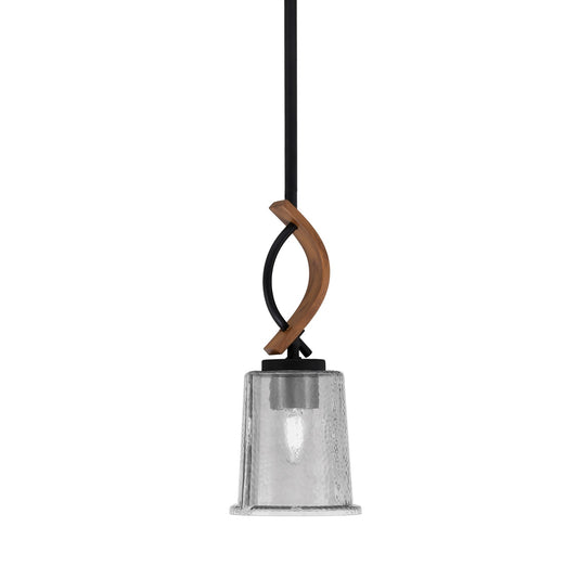 Toltec Monterey 5in 1-Light Mini Pendant | Modern Matte Black and Painted Wood-look Smoke Bubble Glass | Kitchen Island | Model 2901-MBWG-5032