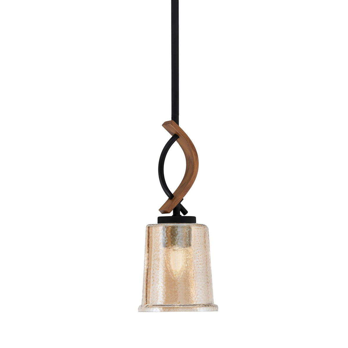 Toltec Monterey 5in 1-Light Mini Pendant | Modern Matte Black and Painted Wood-look Amber Bubble Glass | Kitchen Island | Model 2901-MBWG-5033