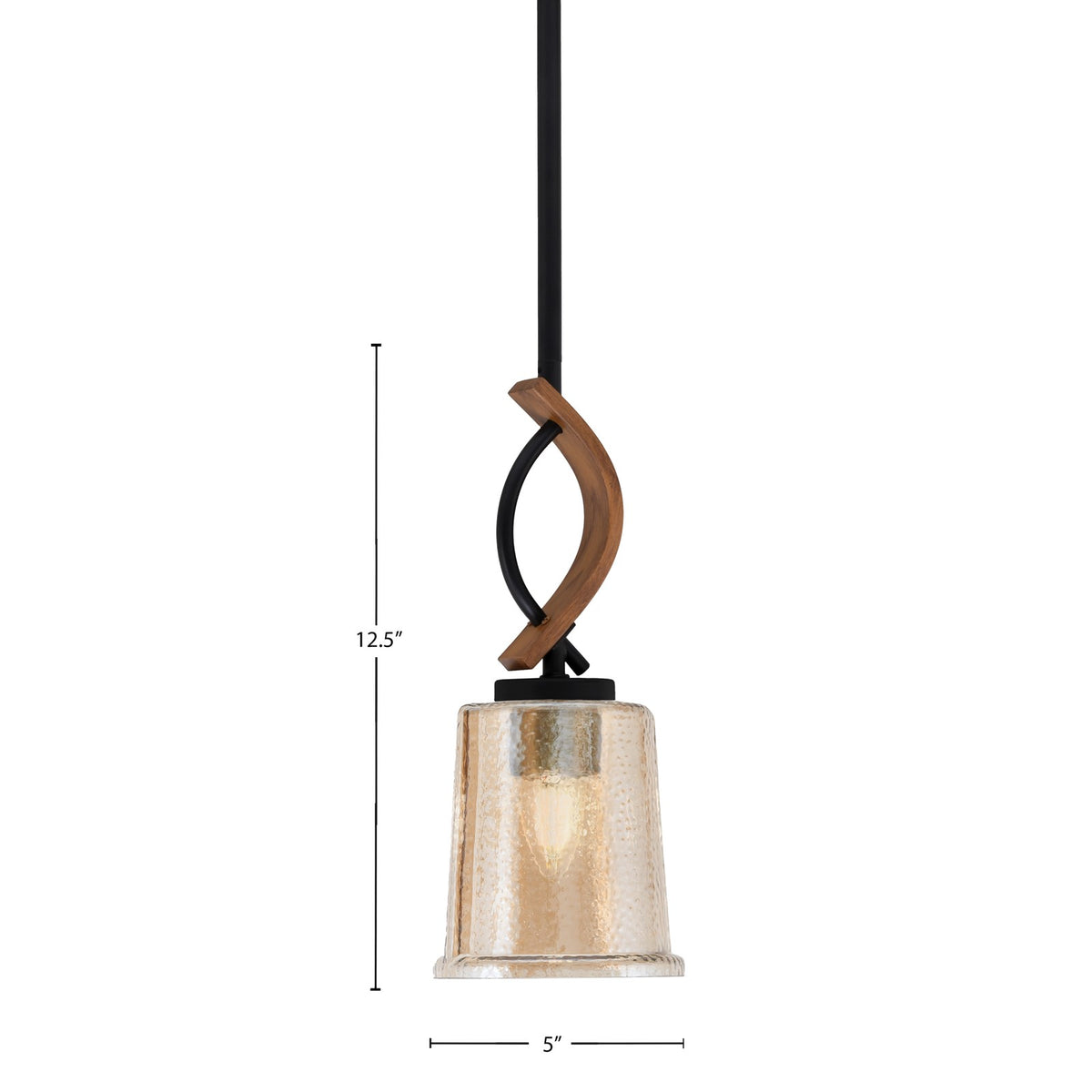 Toltec Monterey 5in 1-Light Mini Pendant | Modern Matte Black and Painted Wood-look Amber Bubble Glass | Kitchen Island | Model 2901-MBWG-5033