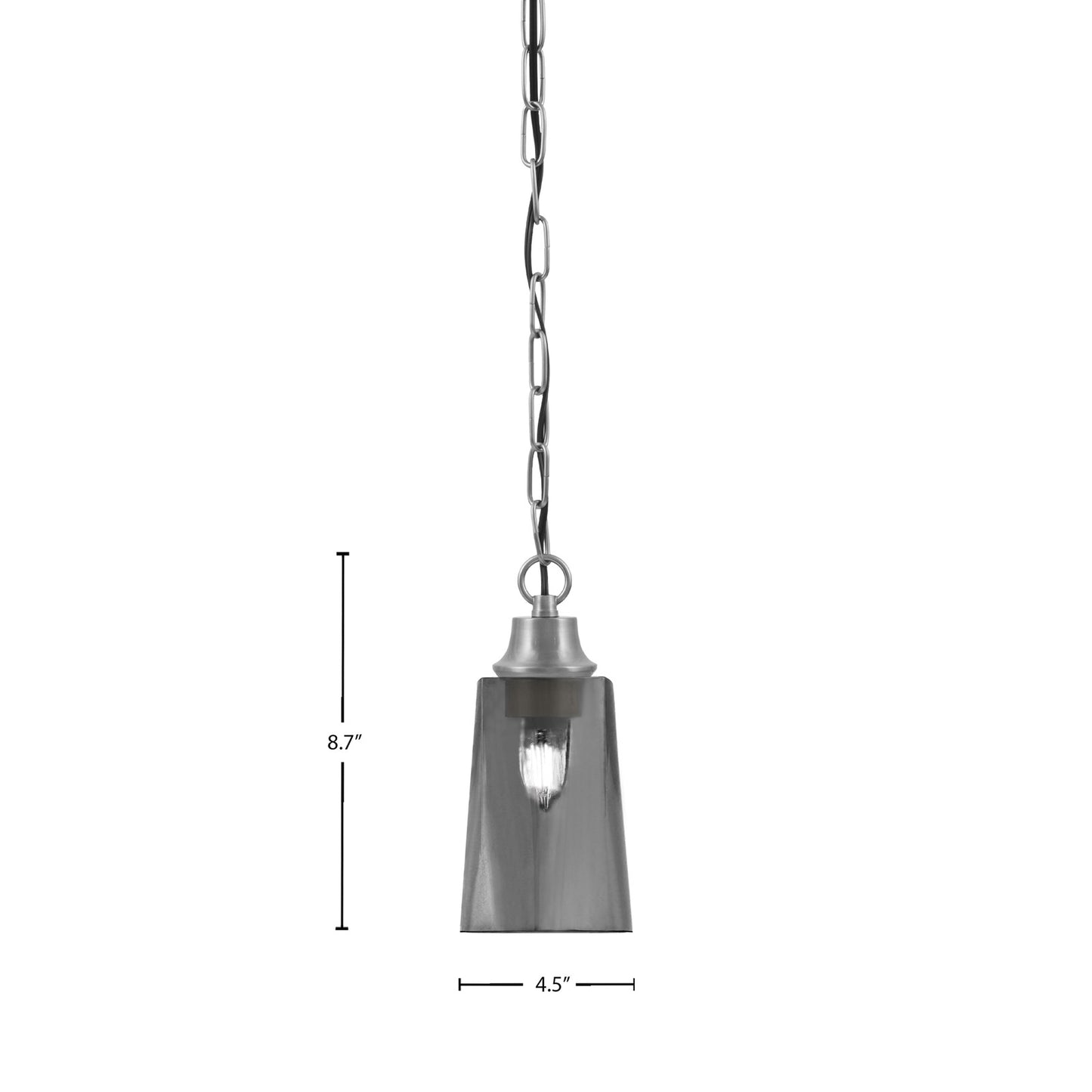 Toltec Chain 4.5in 1-Light Pendant | Industrial Graphite Steel and Smoke Bubble Glass | Kitchen Island & Dining Room | 4.5 x 4.5 x 9.5 in | Model 31-GP-262