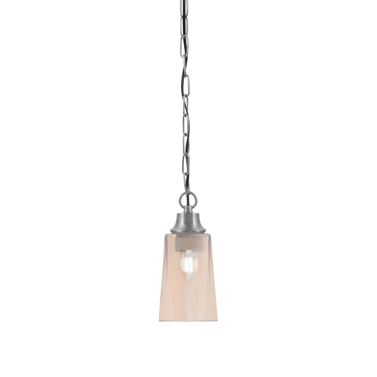 Toltec Chain 4.5in 1-Light Pendant | Industrial Graphite Steel and Amber Gradient Glass | Kitchen Island & Dining Room | 4.5 x 4.5 x 9.5 in | Model 31-GP-263