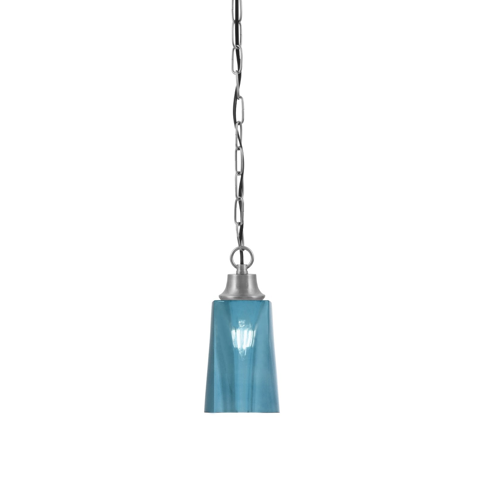 Toltec Chain 4.5in 1-Light Pendant | Industrial Graphite Steel and Blue Gradient Glass | Kitchen Island & Dining Room | 4.5 x 4.5 x 9.5 in | Model 31-GP-265