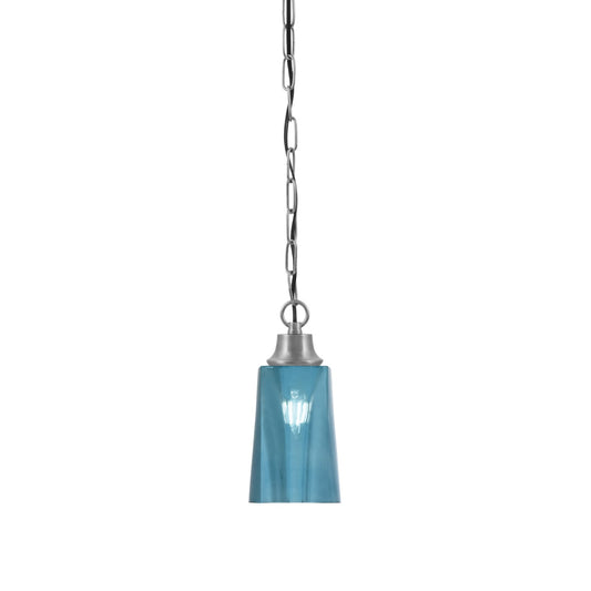 Toltec Chain 4.5in 1-Light Pendant | Industrial Graphite Steel and Blue Gradient Glass | Kitchen Island & Dining Room | 4.5 x 4.5 x 9.5 in | Model 31-GP-265