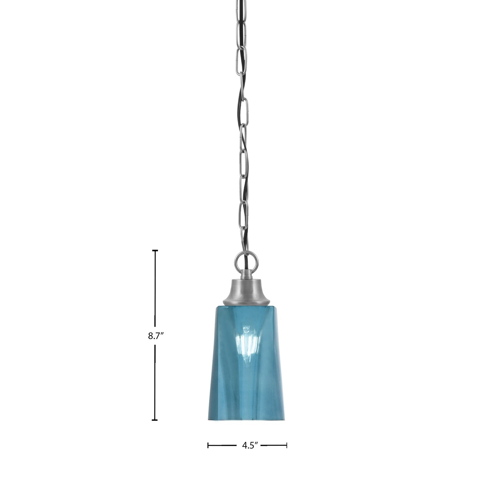 Toltec Chain 4.5in 1-Light Pendant | Industrial Graphite Steel and Blue Gradient Glass | Kitchen Island & Dining Room | 4.5 x 4.5 x 9.5 in | Model 31-GP-265