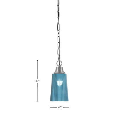 Toltec Chain 4.5in 1-Light Pendant | Industrial Graphite Steel and Blue Gradient Glass | Kitchen Island & Dining Room | 4.5 x 4.5 x 9.5 in | Model 31-GP-265