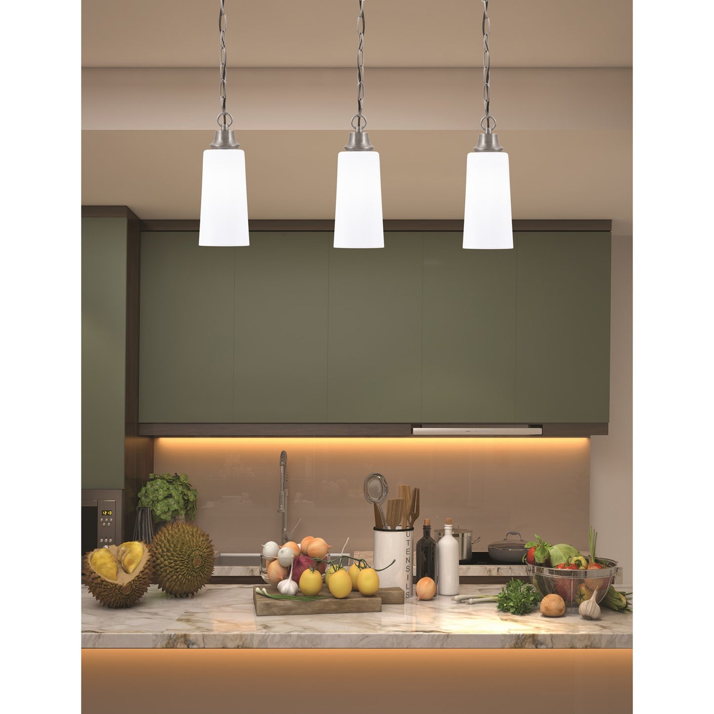 Toltec Chain 5.25in 1-Light Pendant | Industrial Graphite Steel and White Opal Glass | Kitchen Island & Dining Room | 5.25 x 5.25 x 12.75 in | Model 31-GP-291