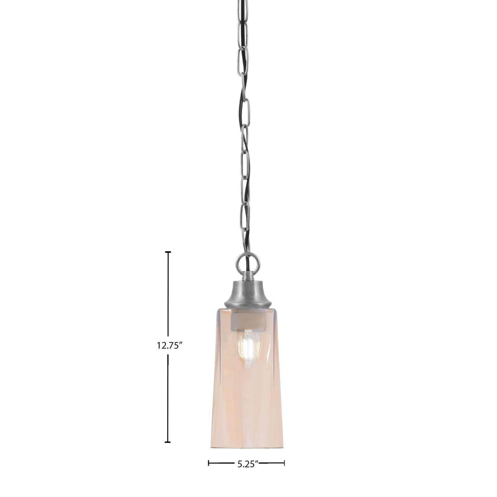 Toltec Chain 5.25in 1-Light Pendant | Industrial Graphite Steel and Amber Gradient Glass | Kitchen Island & Dining Room | 5.25 x 5.25 x 12.75 in | Model 31-GP-293