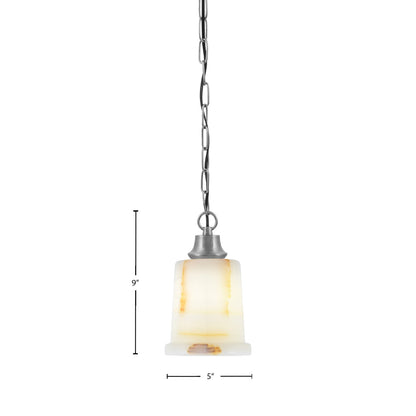 Toltec Chain 5in 1-Light Pendant | Industrial Graphite Steel and Natural Stone Glass | Kitchen Island & Dining Room | 5 x 9 in | Model 31-GP-4128