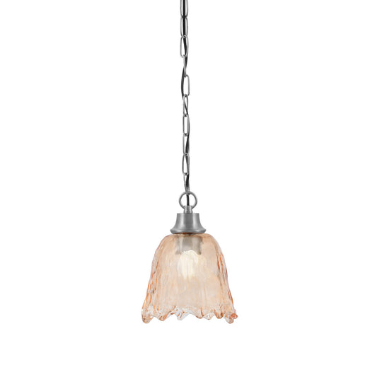 Toltec Chain 7in 1-Light Pendant | Industrial Graphite Steel and Amber Lava Glass | Kitchen Island & Dining Room | 7 x 9.5 in | Model 31-GP-4233