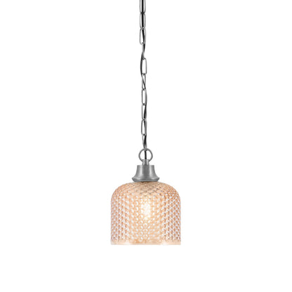 Toltec Chain 6in 1-Light Pendant | Industrial Graphite Steel and Amber Textured Glass | Kitchen Island & Dining Room | 6.5 x 8.5 in | Model 31-GP-4613