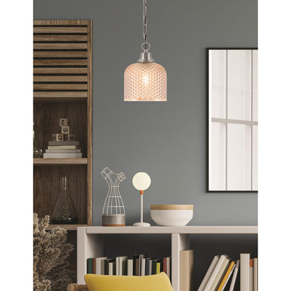 Toltec Chain 6in 1-Light Pendant | Industrial Graphite Steel and Amber Textured Glass | Kitchen Island & Dining Room | 6.5 x 8.5 in | Model 31-GP-4613