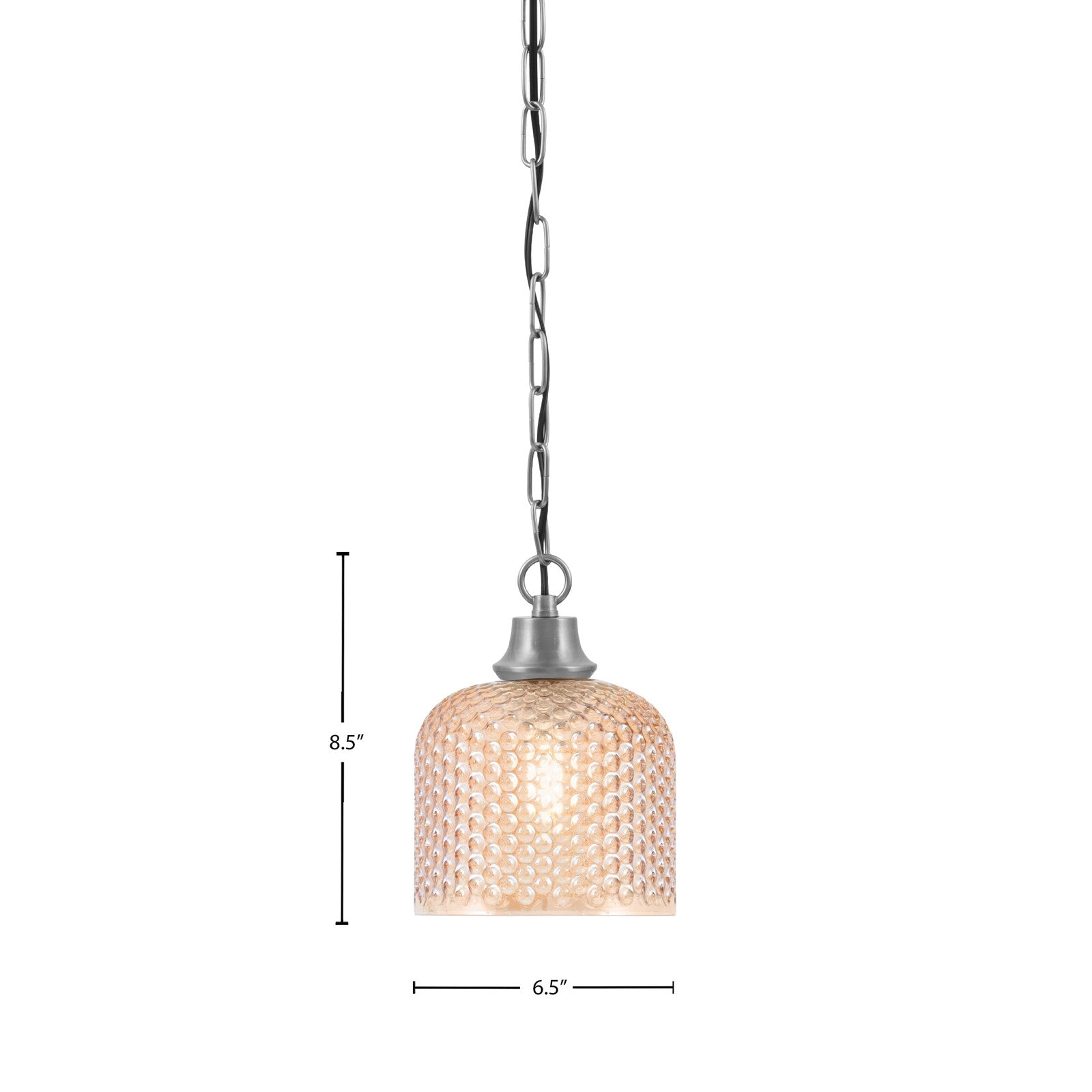Toltec Chain 6in 1-Light Pendant | Industrial Graphite Steel and Amber Textured Glass | Kitchen Island & Dining Room | 6.5 x 8.5 in | Model 31-GP-4613