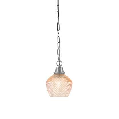 Toltec Chain 6in 1-Light Pendant | Industrial Graphite Steel and Amber Textured Glass | Kitchen Island & Dining Room | 6 x 8.5 in | Model 31-GP-4623