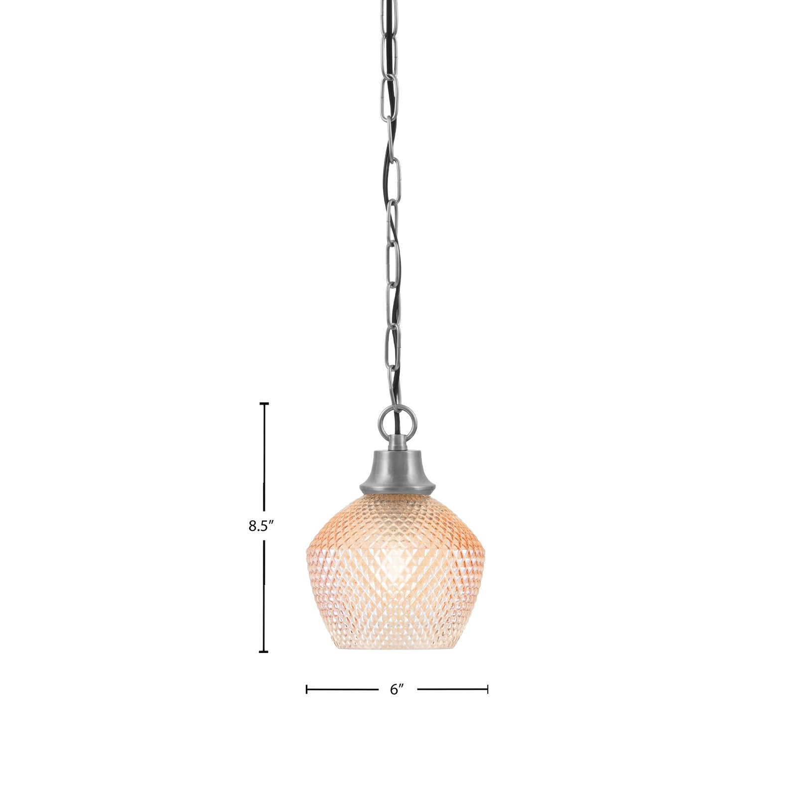 Toltec Chain 6in 1-Light Pendant | Industrial Graphite Steel and Amber Textured Glass | Kitchen Island & Dining Room | 6 x 8.5 in | Model 31-GP-4623
