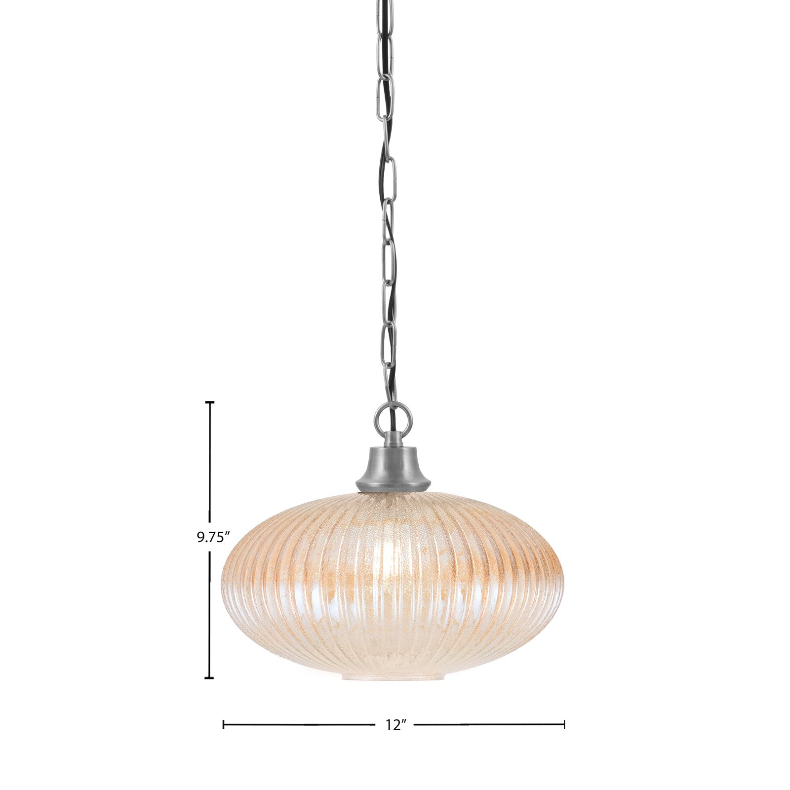 Toltec Chain 12in 1-Light Pendant | Industrial Graphite Steel and Amber Micro Bubble Ribbed Glass | Kitchen Island & Dining Room | 12 x 9.75 in | Model 31-GP-4653