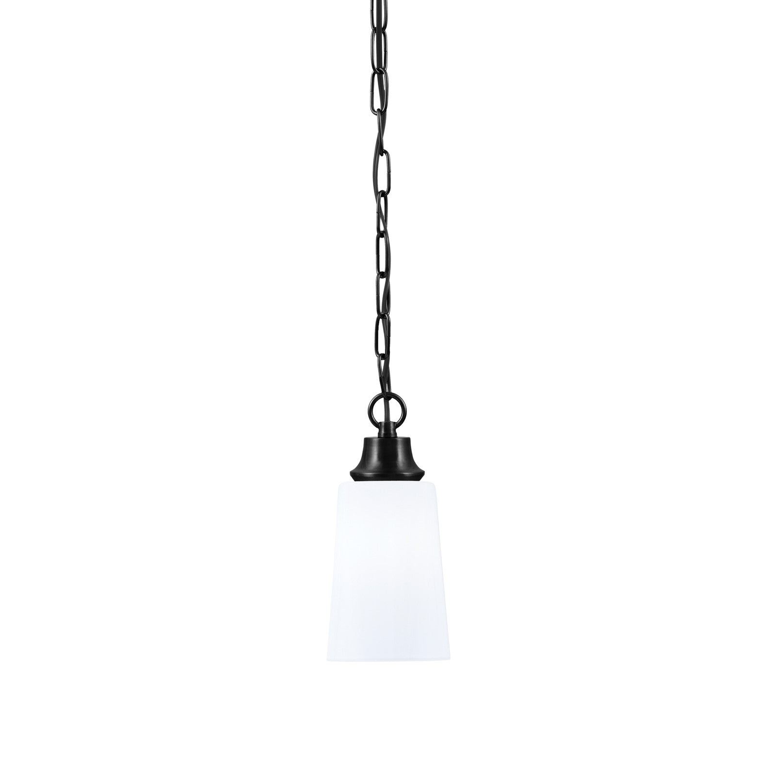Toltec Chain Collection 4.5in 1-Light Pendant | Modern Matte Black Steel and White Opal Glass | Kitchen Island & Dining Room | 4.5 x 4.5 x 9.5 in | Model 31-MB-261