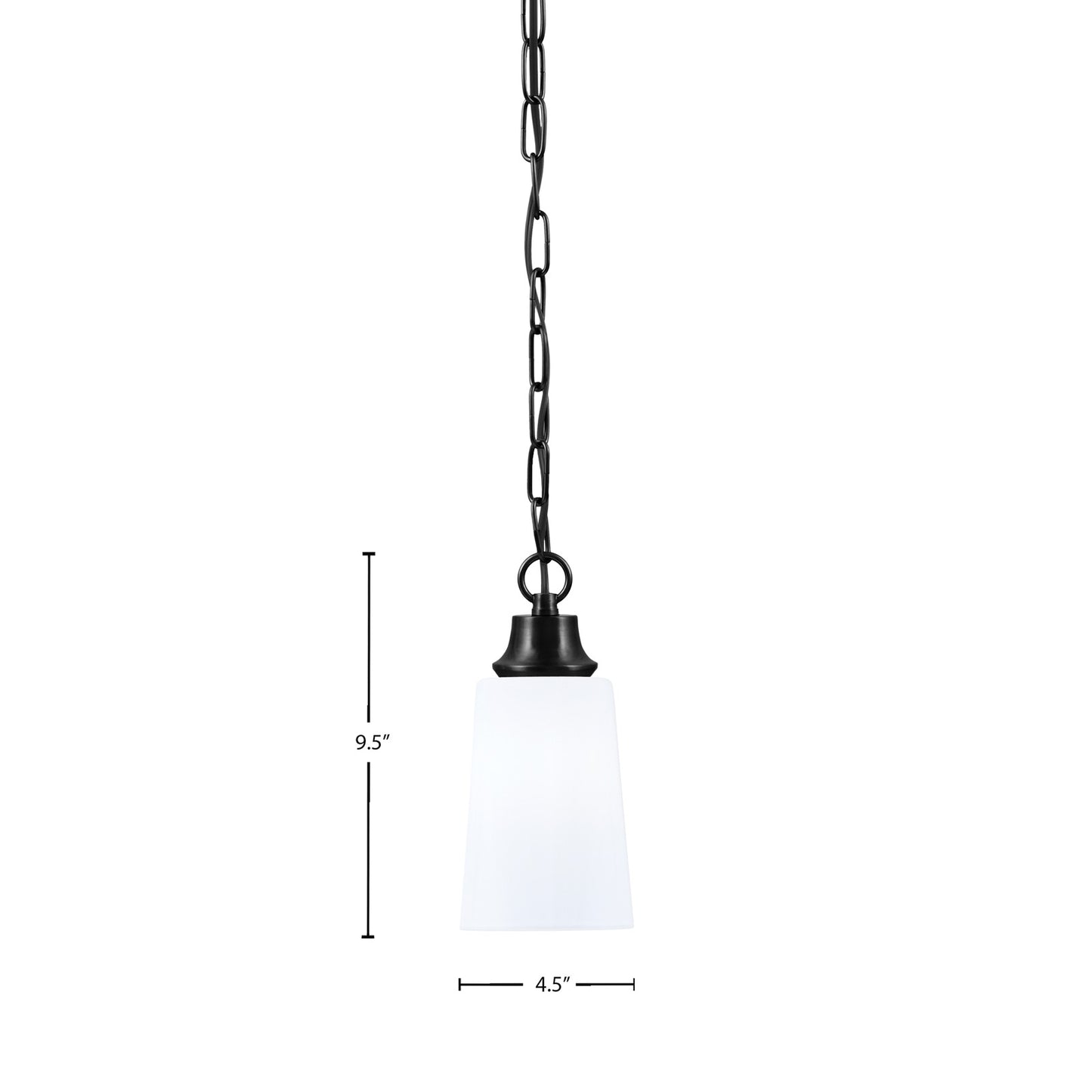 Toltec Chain Collection 4.5in 1-Light Pendant | Modern Matte Black Steel and White Opal Glass | Kitchen Island & Dining Room | 4.5 x 4.5 x 9.5 in | Model 31-MB-261