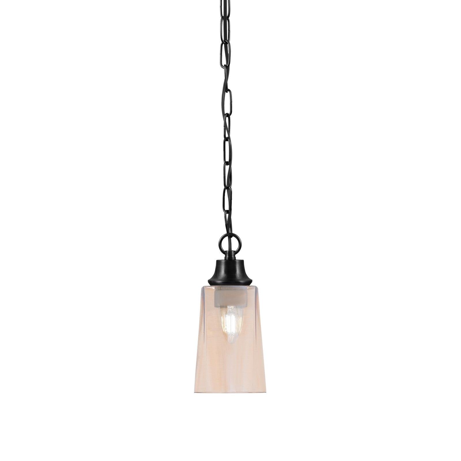 Toltec Chain 4.5in 1-Light Pendant | Industrial Matte Black Steel and Amber Gradient Glass | Kitchen Island & Dining Room | 4.5 x 9.5 in | Model 31-MB-263