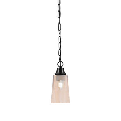Toltec Chain 4.5in 1-Light Pendant | Industrial Matte Black Steel and Amber Gradient Glass | Kitchen Island & Dining Room | 4.5 x 9.5 in | Model 31-MB-263