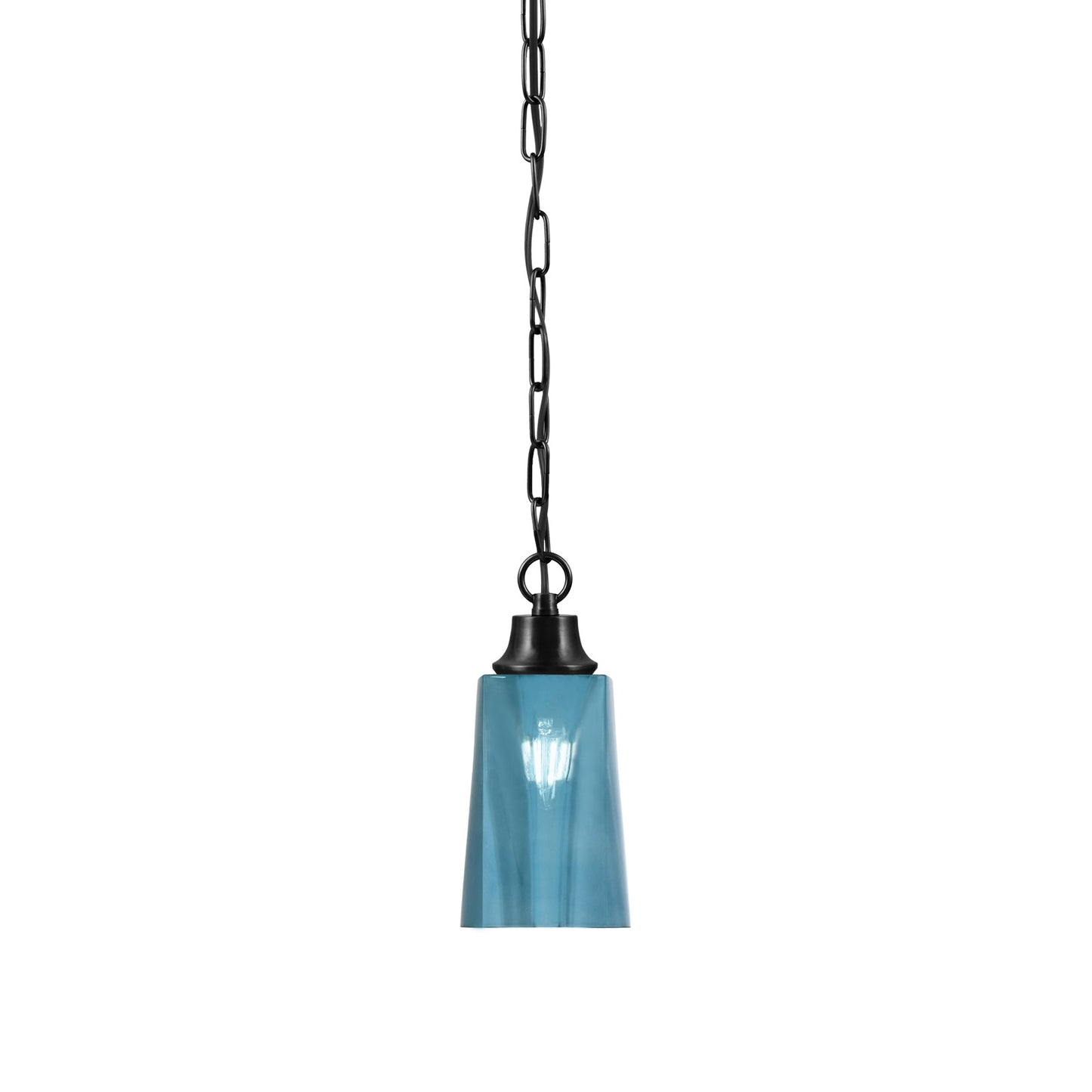 Toltec Chain 4.5in 1-Light Pendant | Industrial Matte Black Steel and Blue Gradient Glass | Kitchen Island & Dining Room | 4.5 x 9.5 in | Model 31-MB-265