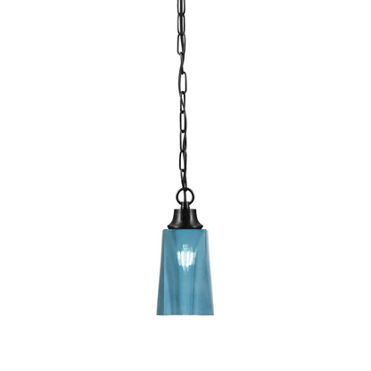 Toltec Chain 4.5in 1-Light Pendant | Industrial Matte Black Steel and Blue Gradient Glass | Kitchen Island & Dining Room | 4.5 x 9.5 in | Model 31-MB-265