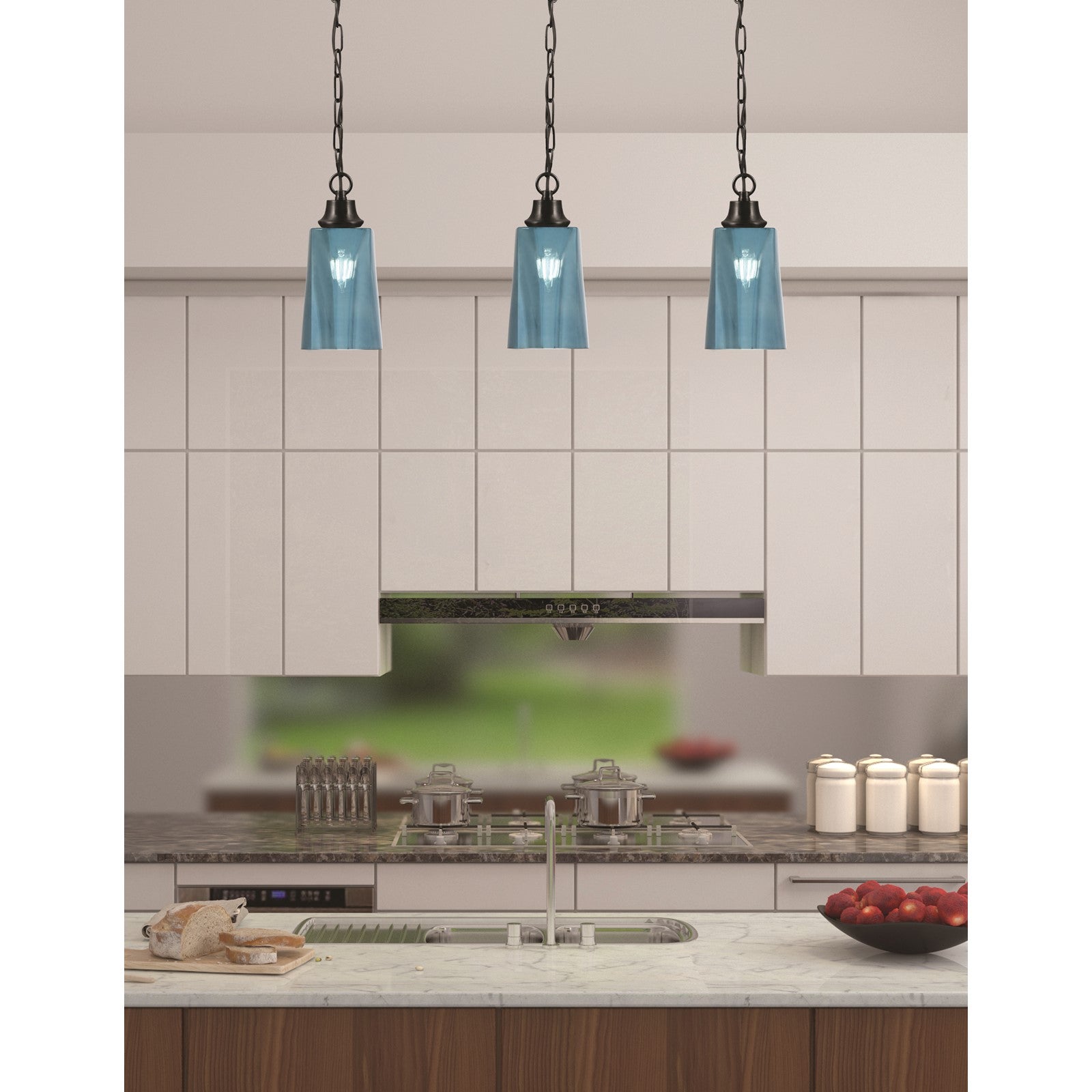 Toltec Chain 4.5in 1-Light Pendant | Industrial Matte Black Steel and Blue Gradient Glass | Kitchen Island & Dining Room | 4.5 x 9.5 in | Model 31-MB-265