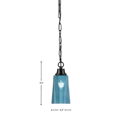Toltec Chain 4.5in 1-Light Pendant | Industrial Matte Black Steel and Blue Gradient Glass | Kitchen Island & Dining Room | 4.5 x 9.5 in | Model 31-MB-265