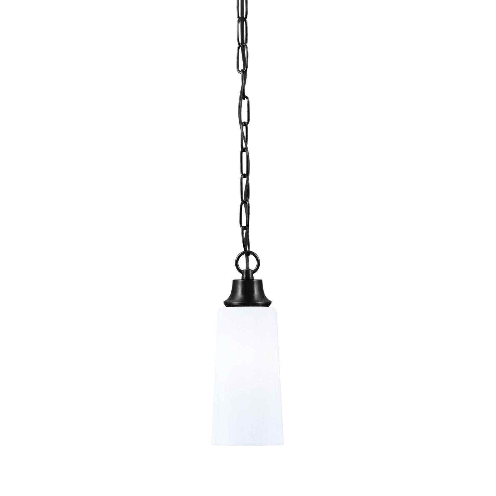 Toltec Chain 5.25in 1-Light Pendant | Industrial Matte Black Steel and White Opal Glass | Kitchen Island & Dining Room | 5.25 x 12.75 in | Model 31-MB-291