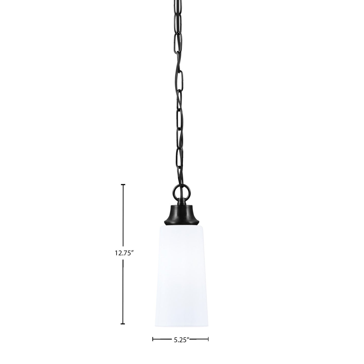 Toltec Chain 5.25in 1-Light Pendant | Industrial Matte Black Steel and White Opal Glass | Kitchen Island & Dining Room | 5.25 x 12.75 in | Model 31-MB-291