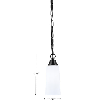 Toltec Chain 5.25in 1-Light Pendant | Industrial Matte Black Steel and White Opal Glass | Kitchen Island & Dining Room | 5.25 x 12.75 in | Model 31-MB-291