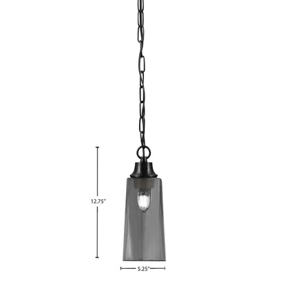 Toltec Chain 5.25in 1-Light Pendant | Industrial Matte Black Steel and Smoke Bubble Glass | Kitchen Island & Dining Room | 5.25 x 12.75 in | Model 31-MB-292