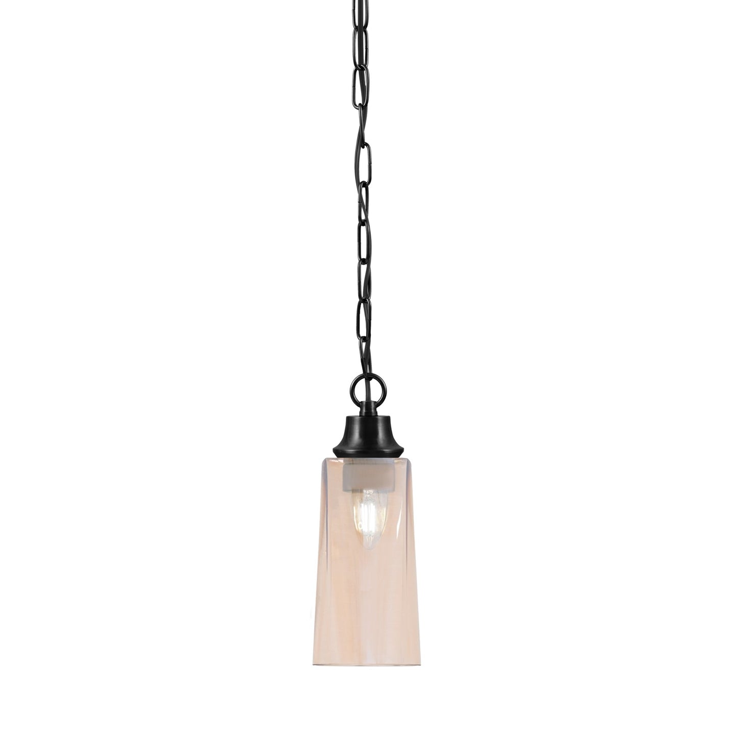 Toltec Chain 5.25in 1-Light Pendant | Industrial Matte Black Steel and Amber Gradient Glass | Kitchen Island & Dining Room | 5.25 x 12.75 in | Model 31-MB-293