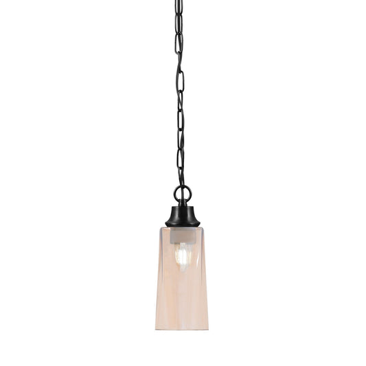 Toltec Chain 5.25in 1-Light Pendant | Industrial Matte Black Steel and Amber Gradient Glass | Kitchen Island & Dining Room | 5.25 x 12.75 in | Model 31-MB-293