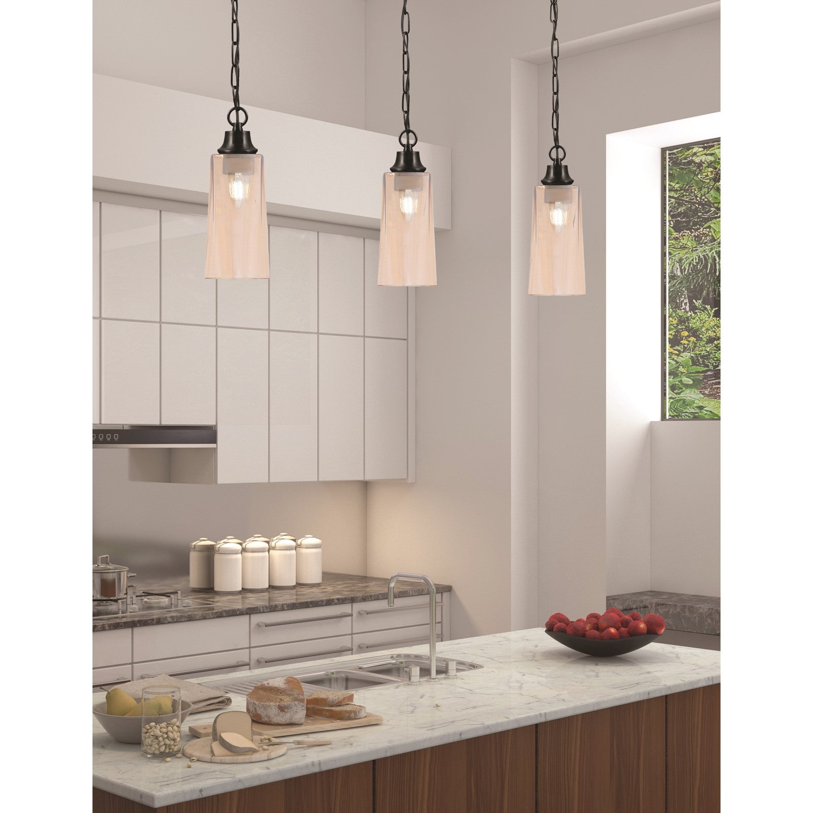 Toltec Chain 5.25in 1-Light Pendant | Industrial Matte Black Steel and Amber Gradient Glass | Kitchen Island & Dining Room | 5.25 x 12.75 in | Model 31-MB-293