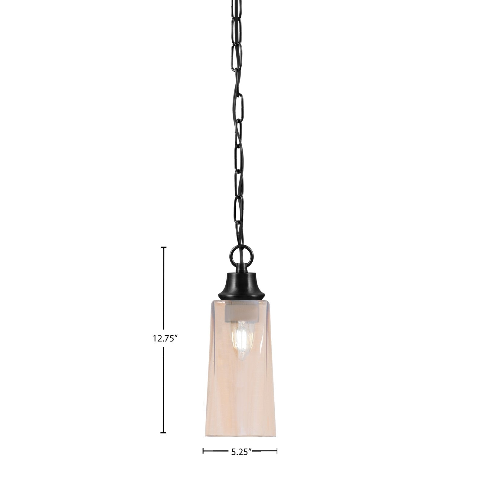 Toltec Chain 5.25in 1-Light Pendant | Industrial Matte Black Steel and Amber Gradient Glass | Kitchen Island & Dining Room | 5.25 x 12.75 in | Model 31-MB-293