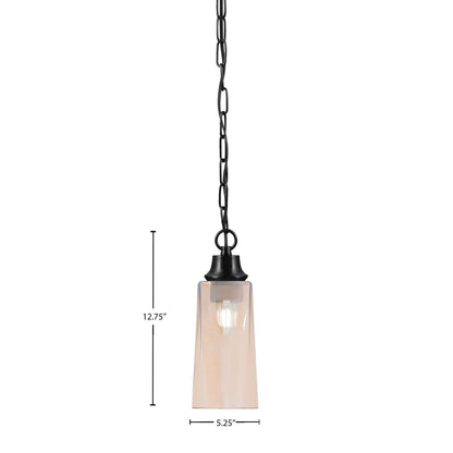 Toltec Chain 5.25in 1-Light Pendant | Industrial Matte Black Steel and Amber Gradient Glass | Kitchen Island & Dining Room | 5.25 x 12.75 in | Model 31-MB-293