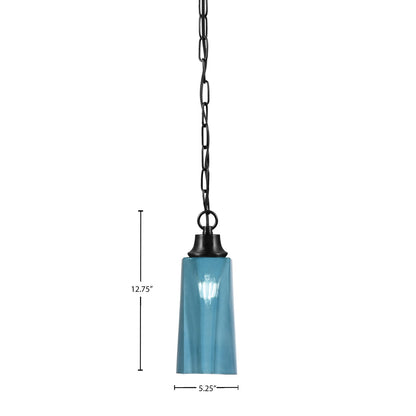 Toltec Chain 5.25in 1-Light Pendant | Industrial Matte Black Steel and Blue Gradient Glass | Kitchen Island & Dining Room | 5.25 x 12.75 in | Model 31-MB-295