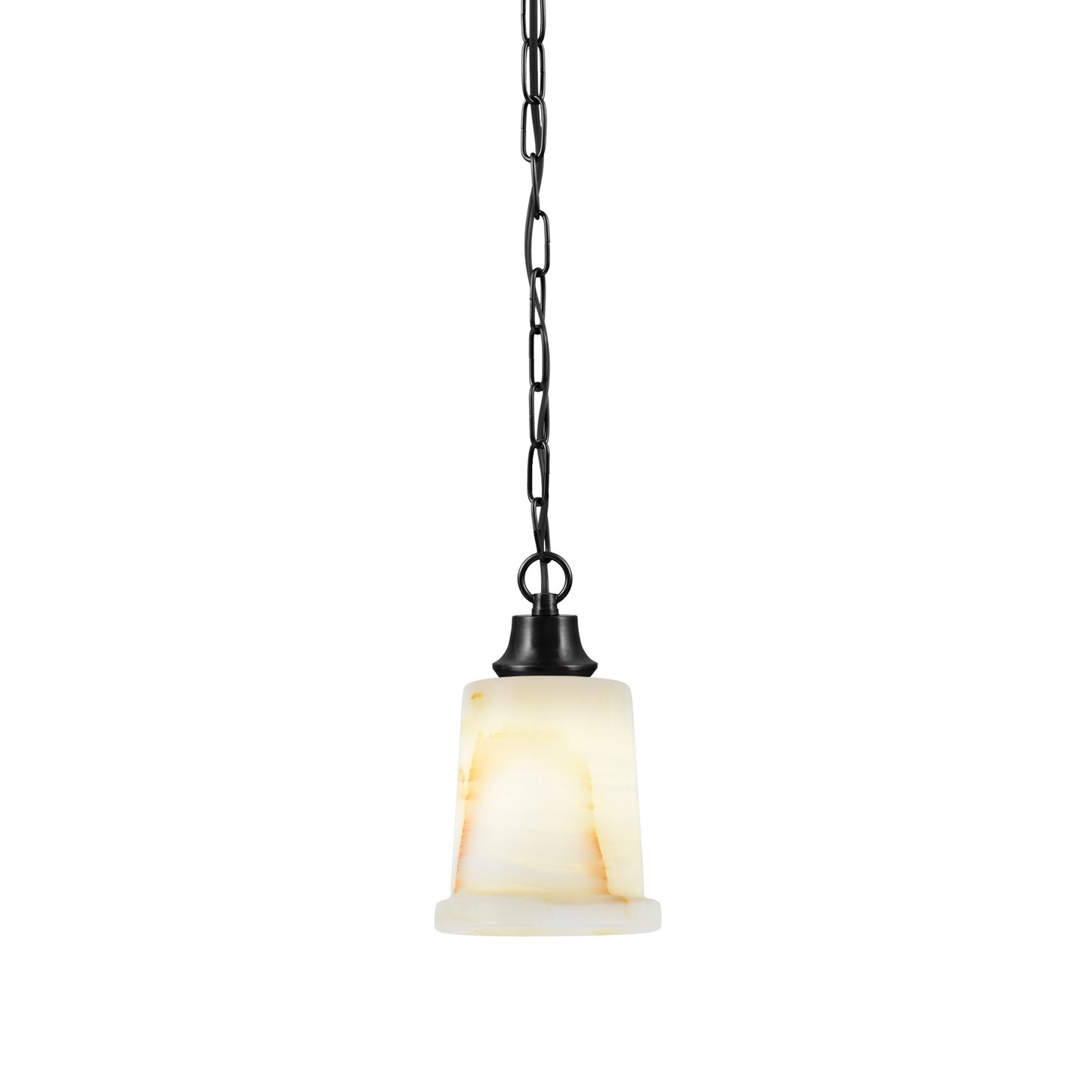 Toltec Chain 5in 1-Light Pendant | Industrial Matte Black Steel and Natural Stone Glass | Kitchen Island & Dining Room | 5 x 9 in | Model 31-MB-4128