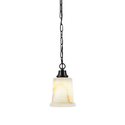 Toltec Chain 5in 1-Light Pendant | Industrial Matte Black Steel and Natural Stone Glass | Kitchen Island & Dining Room | 5 x 9 in | Model 31-MB-4128