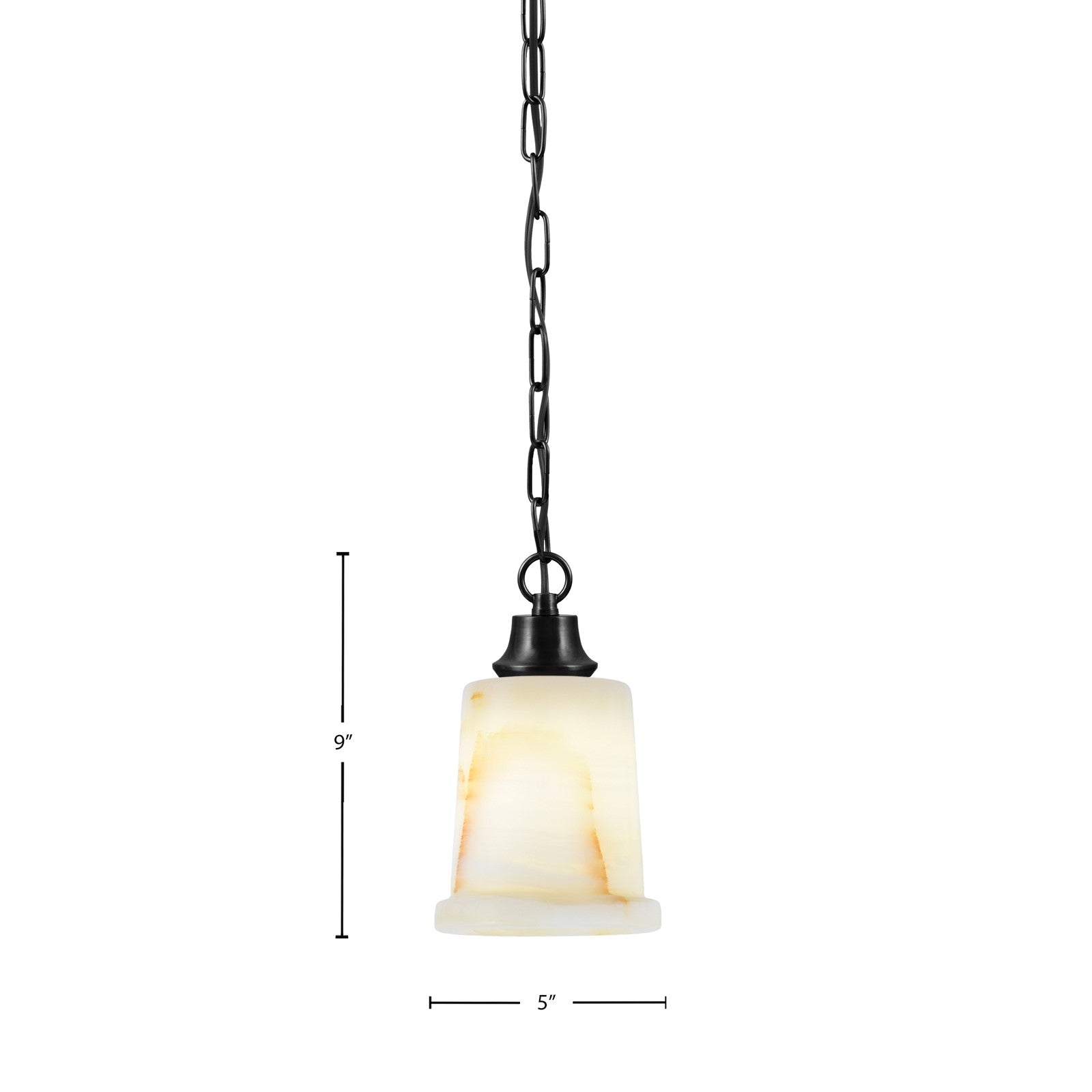 Toltec Chain 5in 1-Light Pendant | Industrial Matte Black Steel and Natural Stone Glass | Kitchen Island & Dining Room | 5 x 9 in | Model 31-MB-4128